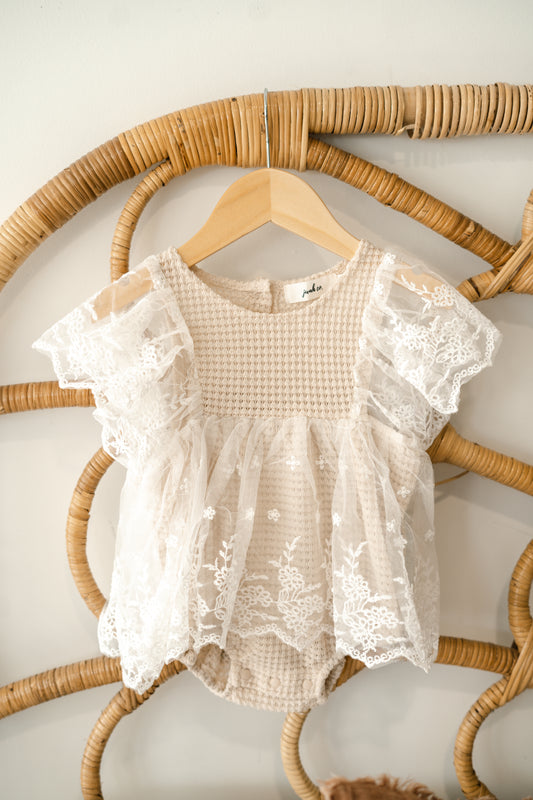 lace flutter bodysuit dress